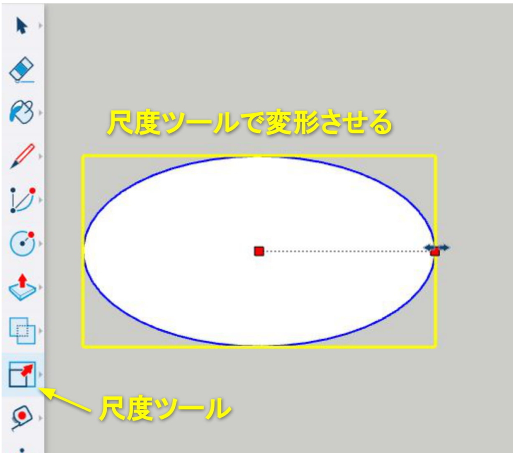 楕円を作るときは尺度ツールを使う