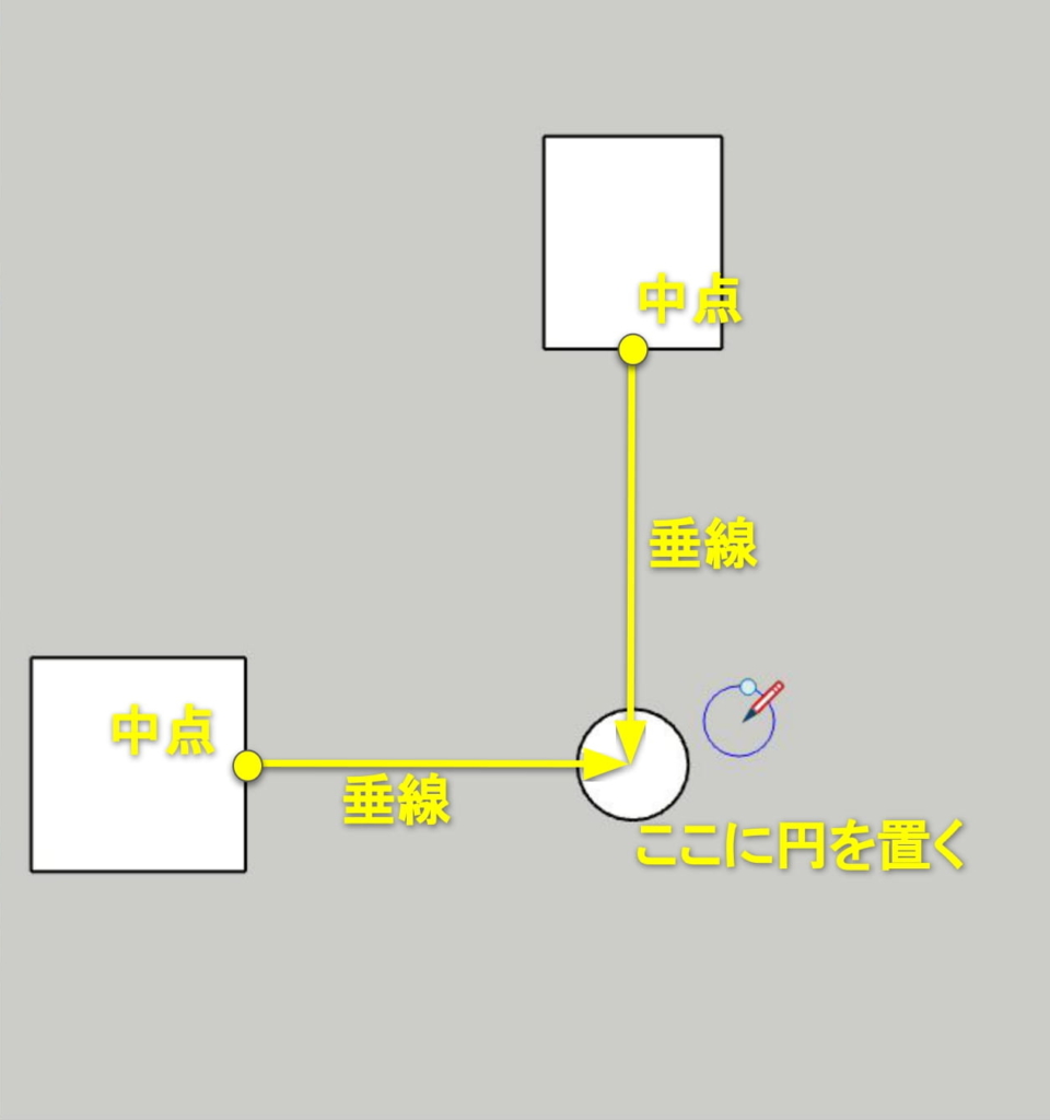 垂線の交差点へ図形を置く